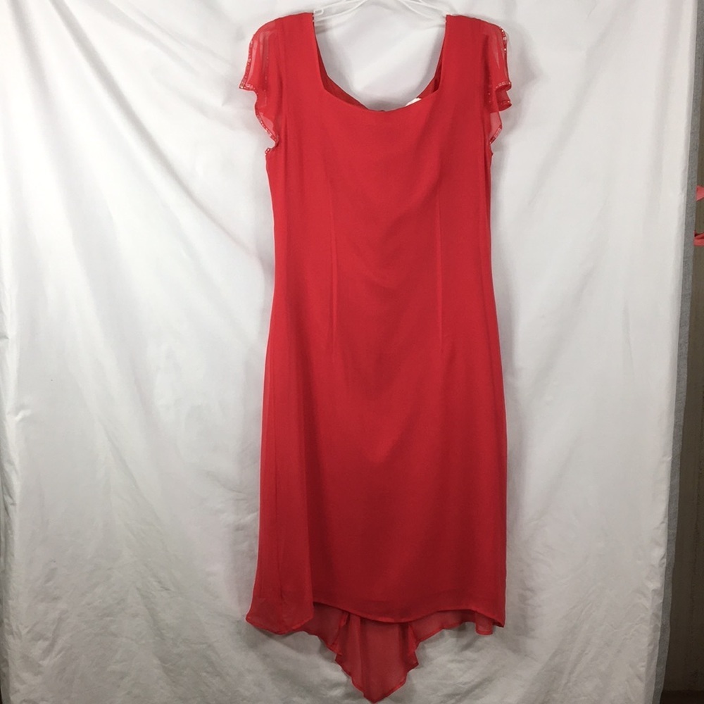 Silk Culture Womens Coral Pink Silk Midi Formal Dress Size 8 Like-NEW Condition